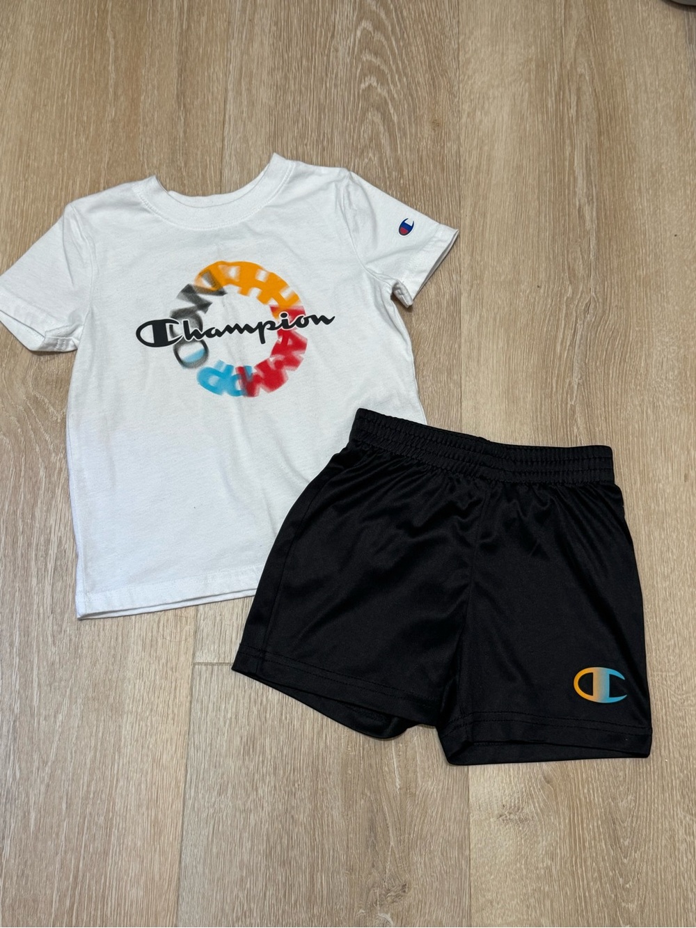 Champion Black Kids Athletic Shorts with Color Logo